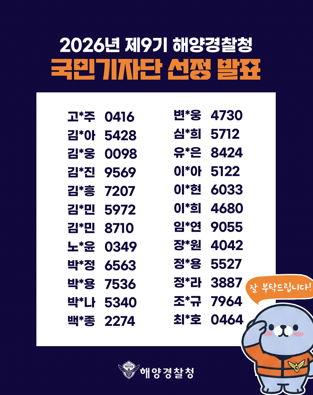 2026년도 제9기 해양경찰청 국민기자단