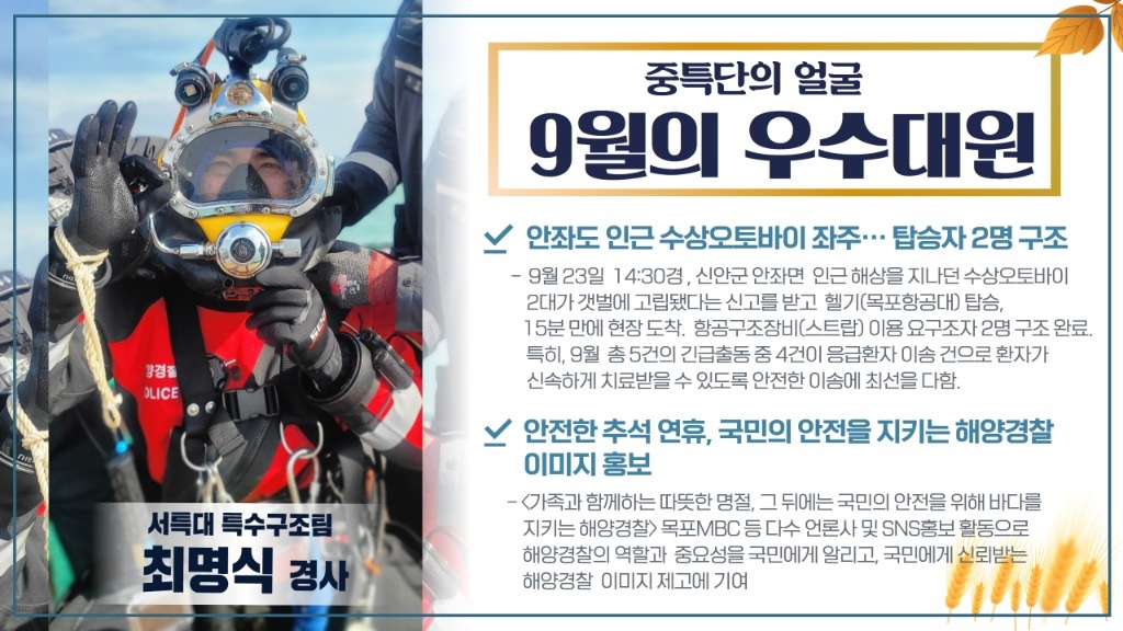 9월 이달의 우수대원 최명식 경사 공적 소개