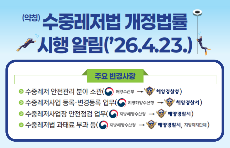 수중레저법 개정 법률 시행 알림
